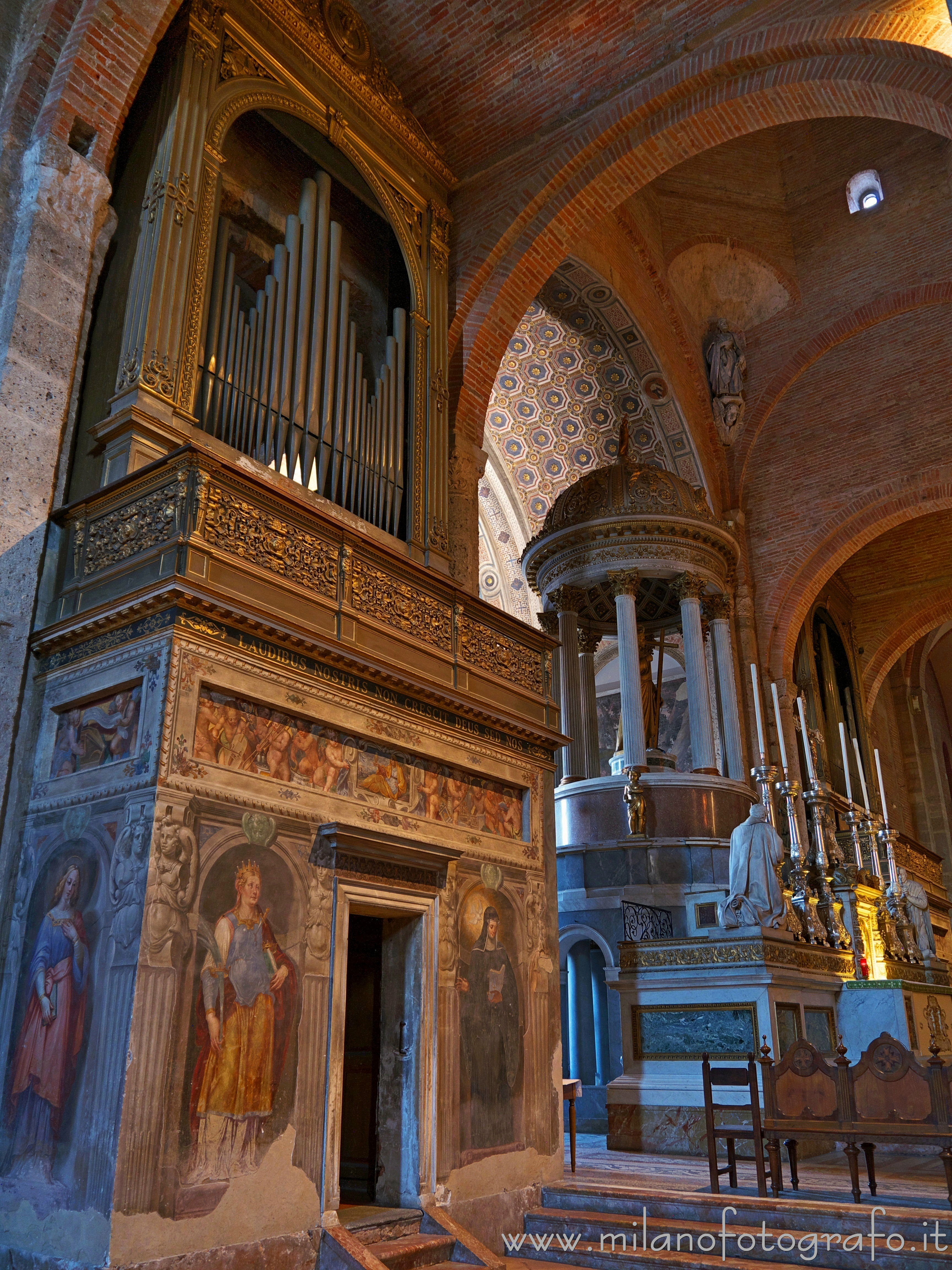 Milan (Italy) - Left choir loft and main altar of the Basilica of san Simpliciano